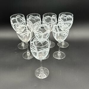 Palm Tree Wine Glasses All Pupose by Rolf, Etched Glass Set of 5